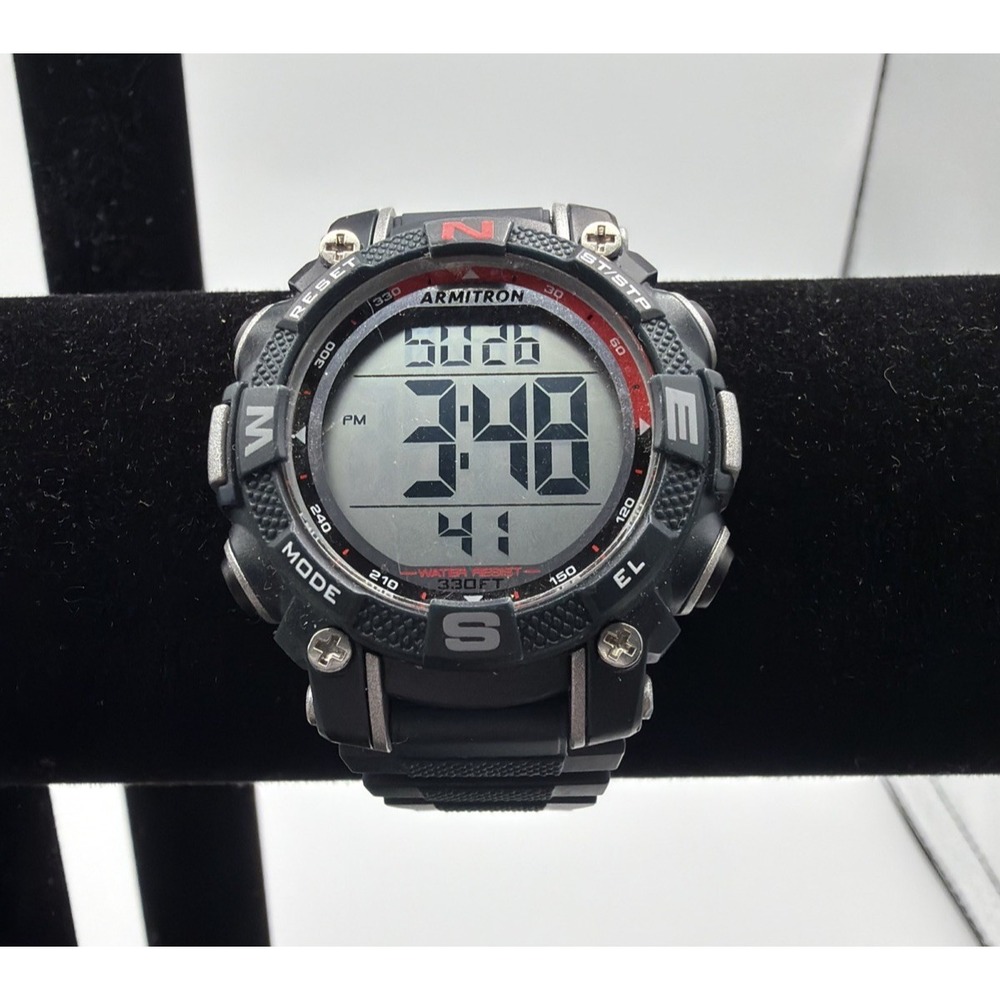 Armitron Pro Sport 45/7099 Digital Watch Navy Blue Tone Silicone Day Date Alarm